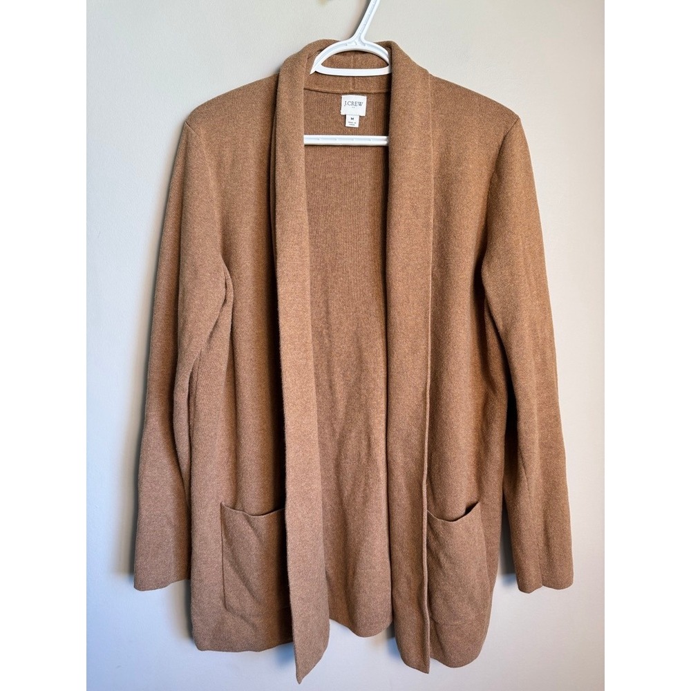 J. Crew Women's Cardigan Size M Tan Open Front Shawl Collar Classic Minimalist